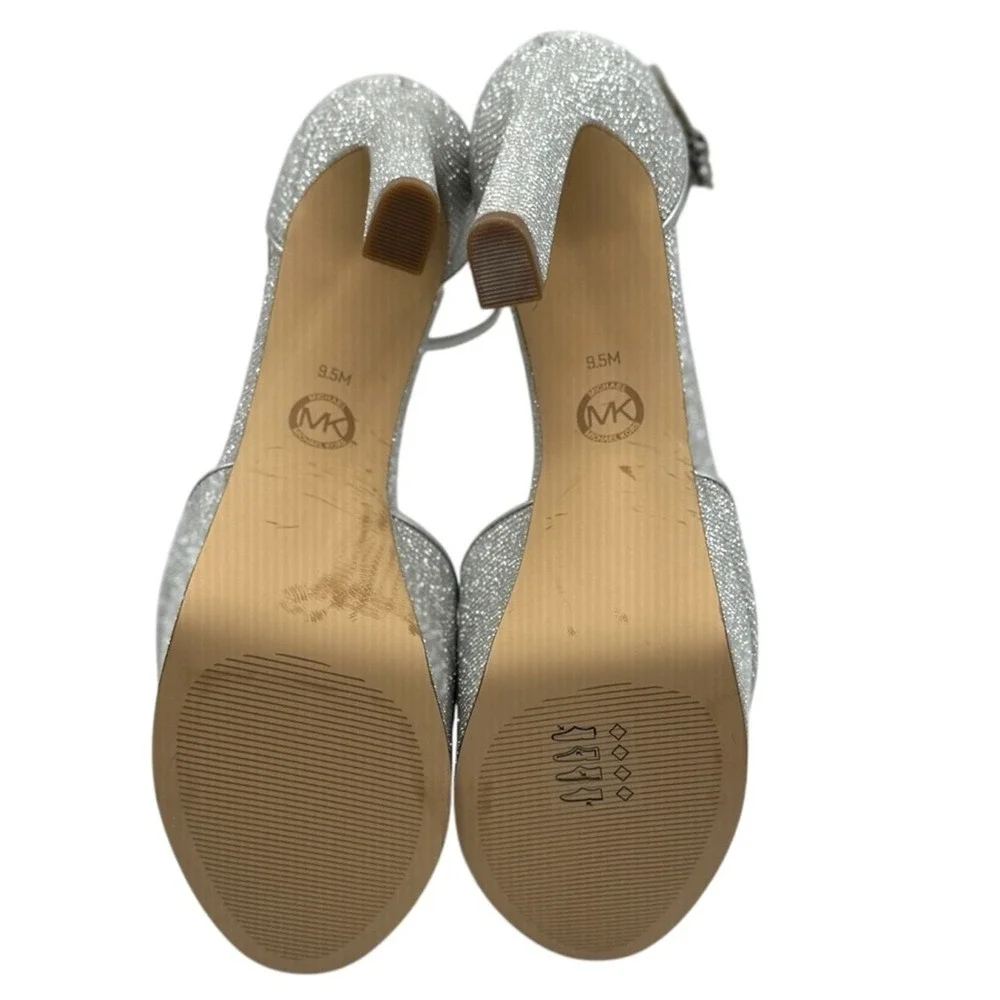 Michael Kors Silver Glitter Platform Stiletto Heel Ankle Strap Peep Toe Size 9.5